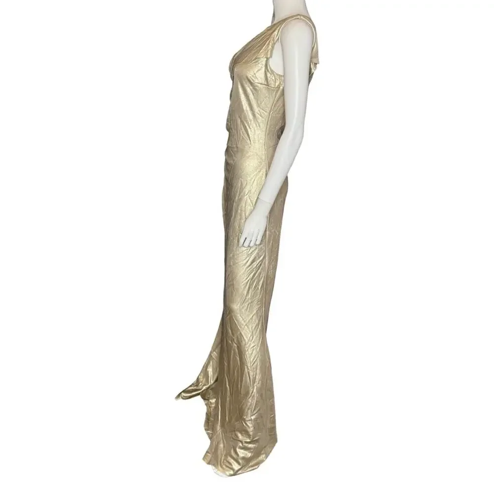Chiara Boni Gold One-Shoulder Satin Evening Gown - Picture 4 of 12